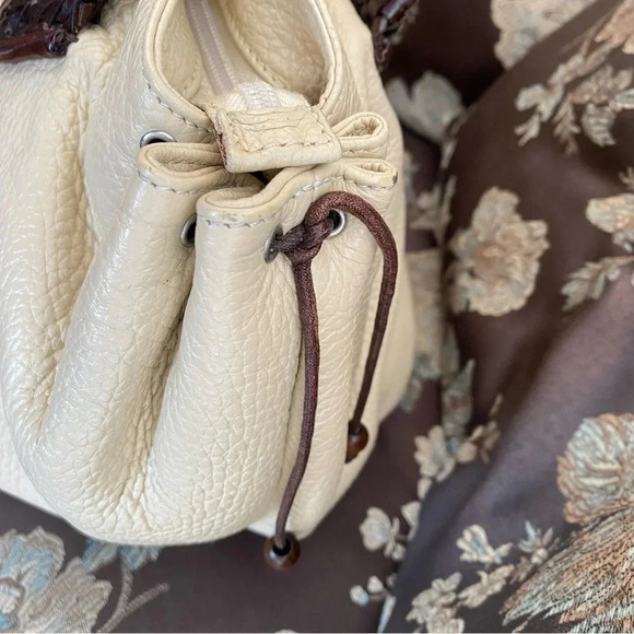 Paolo Masi Italian Leather Genuine Leather Cream Boho Satchel Brown Woven Straps - Picture 5 of 14
